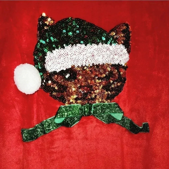 NWOT Santa Baby Christmas Cats Velour w/ Sequins Zip-up Track Jacket Junior's L - Picture 8 of 11